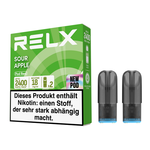 Experience RELX Germany Closed System RELX Pod Real Sour Apple Flavor Flavour Vape Pod Up to 1,200 puffs per pod E-cigarette Pods
